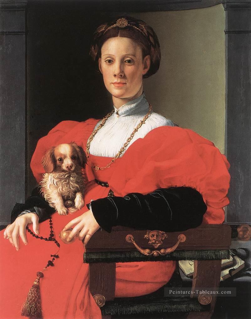 Portrait d’une dame avec un chiot Florence Agnolo Bronzino Peintures à l'huile
